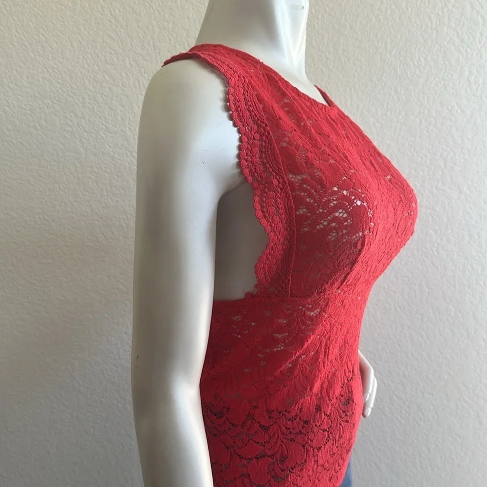 Intimately Free People Sure Thang Red Lace Top